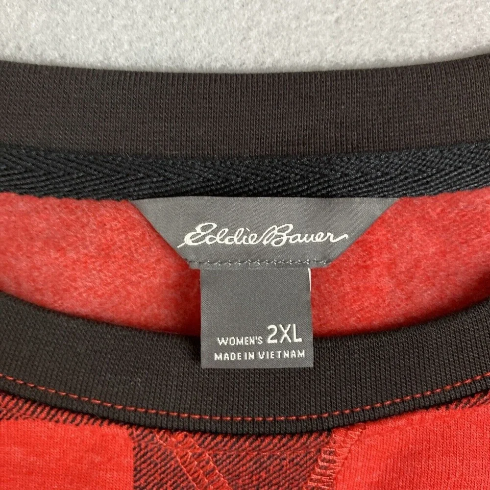 Eddie Bauer Womens 2XL Red Black Buffalo Plaid Camp‎ Fleece Sweatshirt Christmas